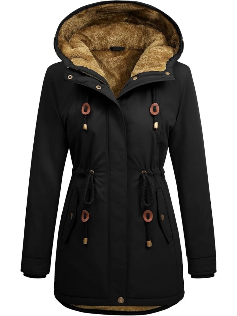 Cozy Women's Thick Winter Parka Jacket with Fleece Lining & Drawstring Waist
